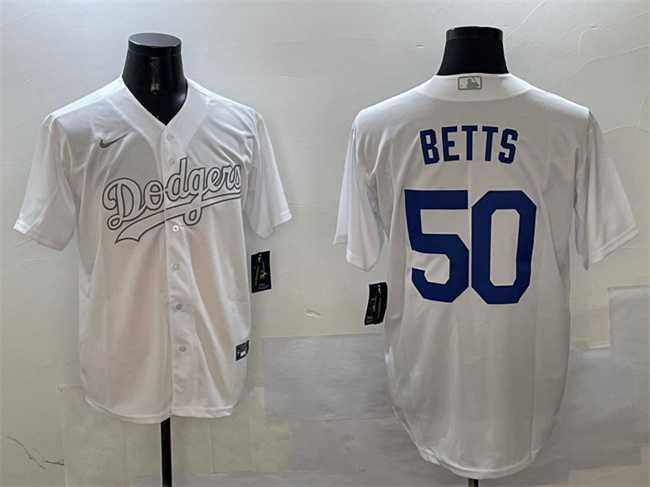 Men%27s Los Angeles Dodgers #50 Mookie Betts White Fashion Cool Base Stitched Jersey